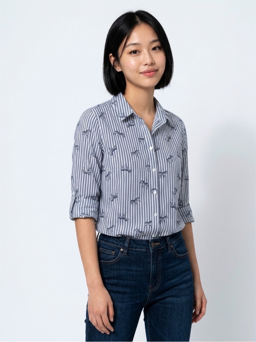 Striped Navy & White Zebra Print Button-Up Shirt - Casual Men's Shirt